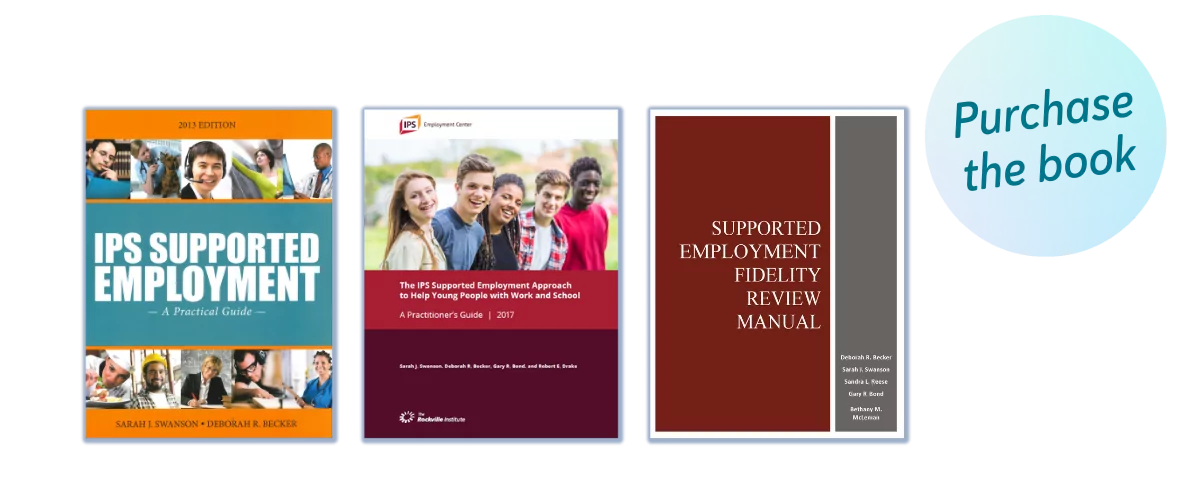 Books covers of three books about Supported Employment with the wording: Purchase Books